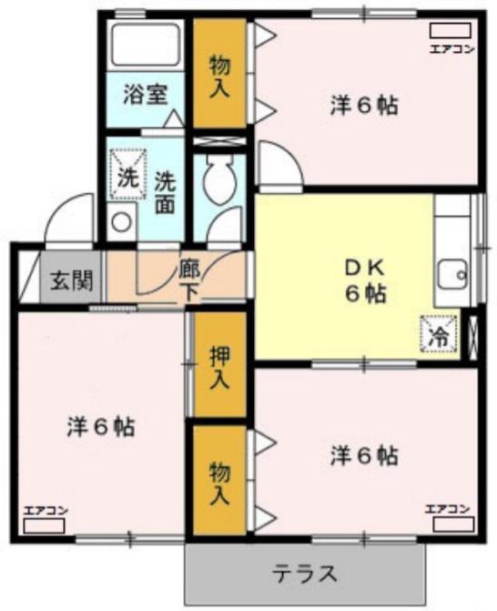 リヴェール高沢IIC(3DK/1階)の間取り写真