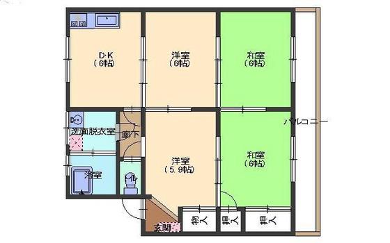 畑本マンション(4DK/3階)の間取り写真