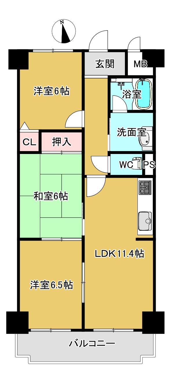 シルフィードドゥ唐櫃(3LDK/8階)の間取り写真
