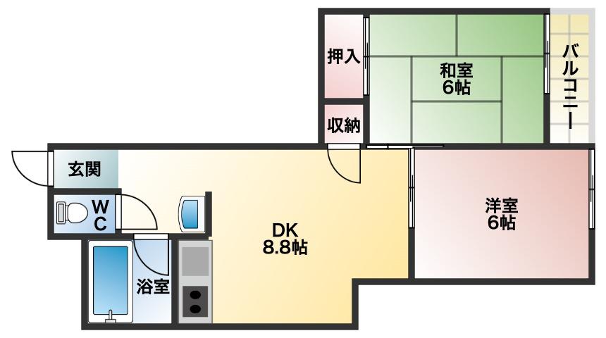 RIZE ONE 南新町(2DK/3階)の間取り写真