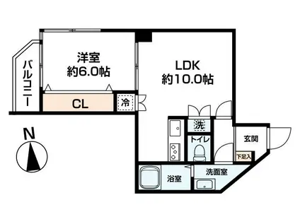 チュリス氷川坂(1LDK/3階)の間取り写真