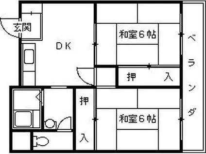 久寿川ハイツ(2DK/6階)の間取り写真