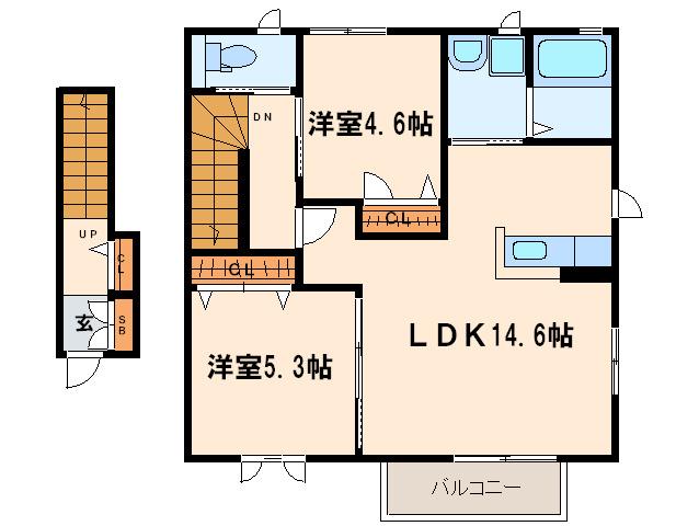 メゾン下方II(2LDK/2階)の間取り写真