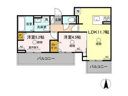 ルピナスシーサイド A棟(2LDK/3階)の間取り写真