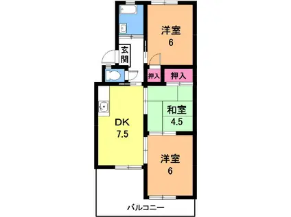 六軒屋農住団地コーポ松栄(3DK/2階)の間取り写真