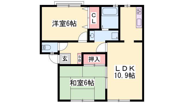 JAハイツ中西(2LDK/1階)の間取り写真