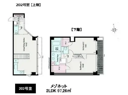 三田綱町デュープレックスRS(2LDK/2階)の間取り写真