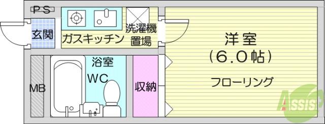 ロフティ銀杏町(1K/1階)の間取り写真