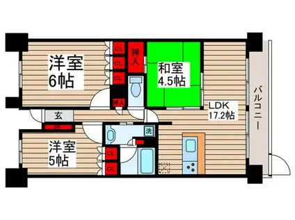 ライオンズ柏千代田サーパスレジデンス(3LDK/1階)の間取り写真