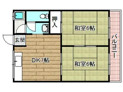 吉田ハイツB棟(2DK/2階)の間取り写真