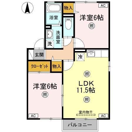 セジュール小泉A棟(2LDK/2階)の間取り写真