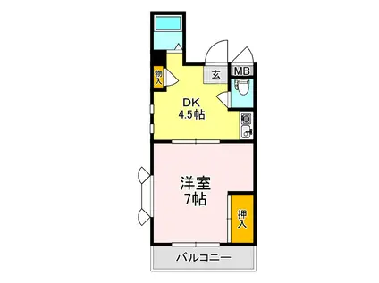 絹川ハイツ(1DK/1階)の間取り写真