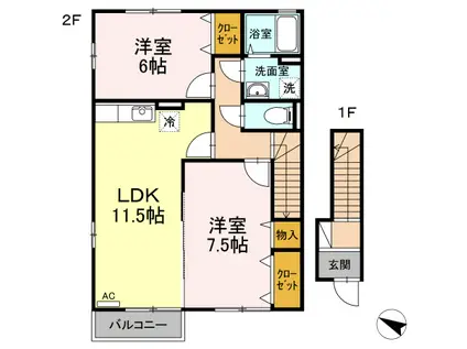 セジュール櫻B棟(2LDK/2階)の間取り写真