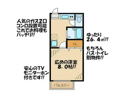 ラフィーネ杉田Ⅱ(1K/2階)の間取り写真