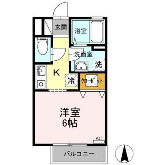 パティオ翼(ワンルーム/1階)の間取り写真