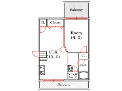 第3難波マンション(1LDK/2階)の間取り写真