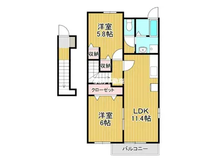 サニーフィールドII(2LDK/2階)の間取り写真