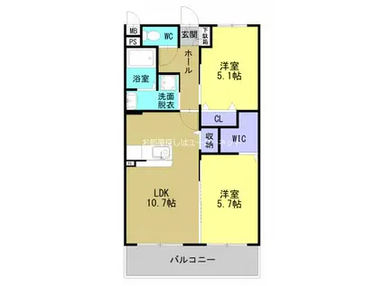 レリアテラス川内南(2LDK/3階)の間取り写真