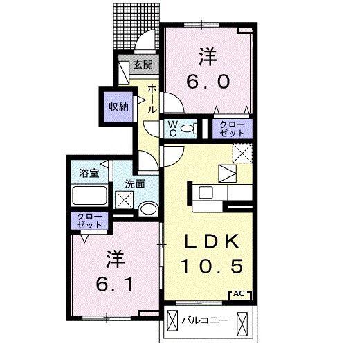 ミーティア(2LDK/1階)の間取り写真