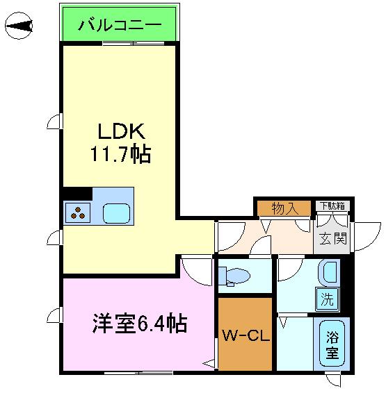 シャーレゾネイト(1LDK/2階)の間取り写真