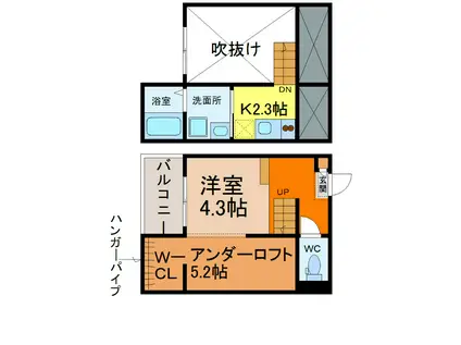 LEMURIA(1K/2階)の間取り写真