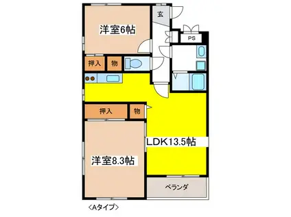 カーサOXIV(2LDK/2階)の間取り写真