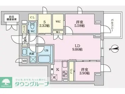 タスキプライムテラス後楽園(2SLDK/7階)の間取り写真