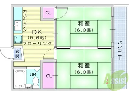 ツインリーブス(2DK/2階)の間取り写真