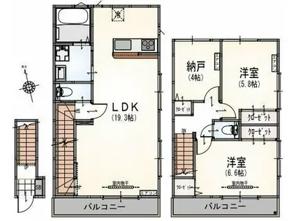 LA R&233SIDENCE CHIC(2SLDK/3階)の間取り写真