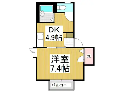 フレグランスブルーウイング(1DK/2階)の間取り写真