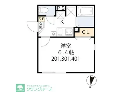 グラシア・ベイ大森(1K/2階)の間取り写真