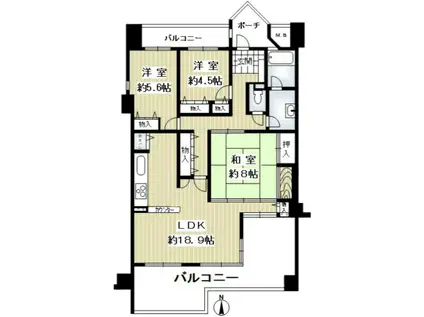 エルタウン学園VI(3LDK/5階)の間取り写真