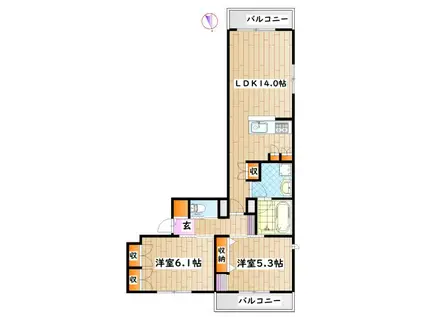 TWIN ROCKS N(2LDK/1階)の間取り写真