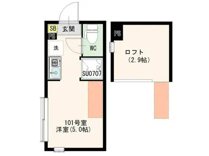 アイオライト(ワンルーム/1階)の間取り写真