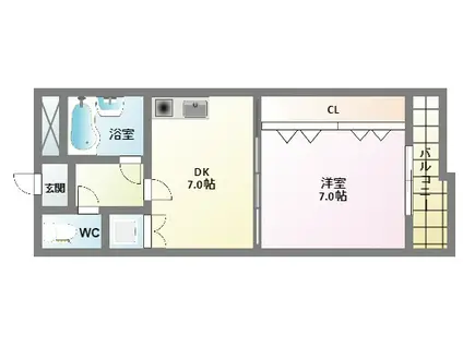 エイチ・ツーオー今川(1DK/3階)の間取り写真