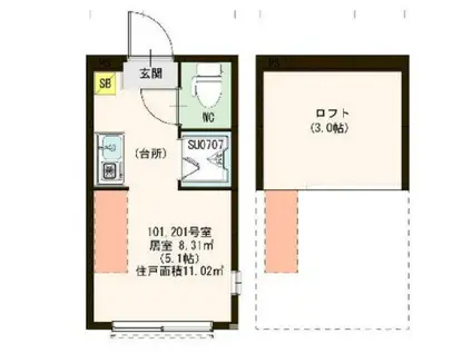 ハーモニーテラス志茂(ワンルーム/2階)の間取り写真