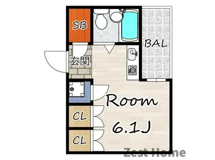 ハッピーコート塚口駅前(ワンルーム/6階)の間取り写真