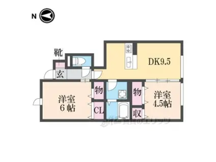 ソレアードすみれ野Ⅰ(2DK/1階)の間取り写真