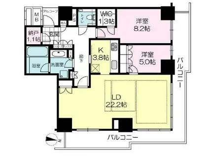 ザ・パークハウス神戸ハーバーランドタワー(2LDK/14階)の間取り写真