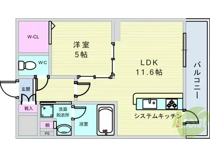 ベルクレール豊中(1LDK/3階)の間取り写真