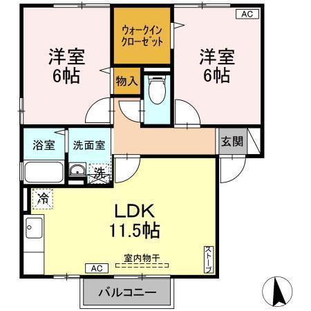 グランヴィラージュC(2LDK/2階)の間取り写真