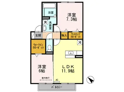 カサベルテ岩田(2LDK/2階)の間取り写真