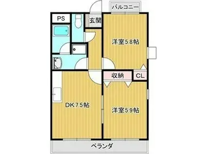 セントラルハイツ野瀬 イースト(2DK/2階)の間取り写真