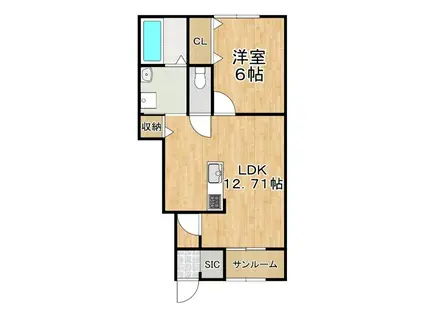 海吉Hアパート(1LDK/1階)の間取り写真