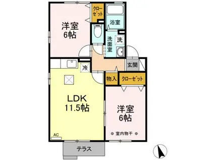 クワトロピーチタウン II(2LDK/1階)の間取り写真