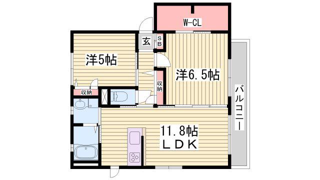 シャーメゾンアミノウチB(2LDK/1階)の間取り写真