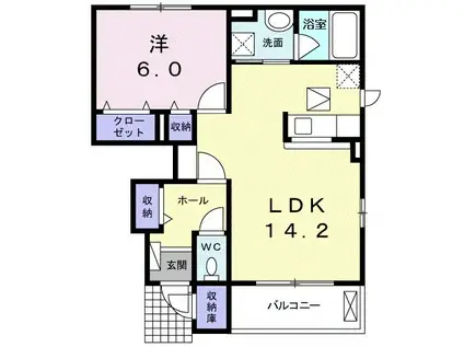 ラグーン I(1LDK/1階)の間取り写真