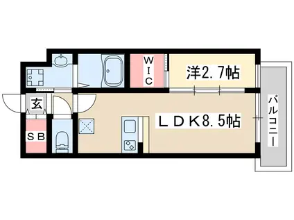 セレニテ江坂グランデ(1LDK/2階)の間取り写真