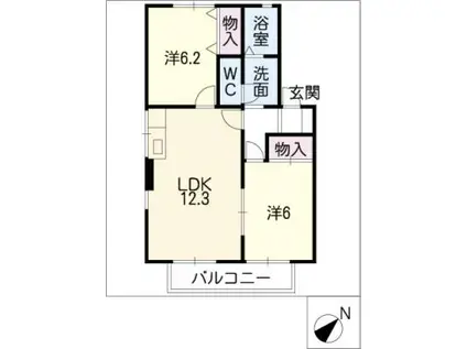 ラ・セーヌ(2LDK/1階)の間取り写真