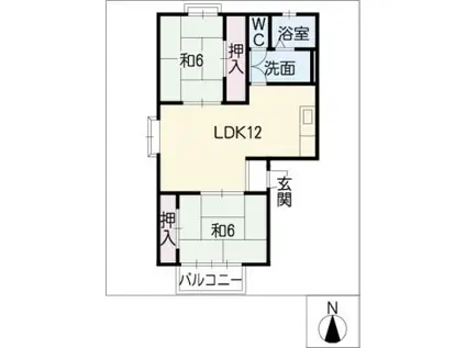 コーポ加藤(2LDK/1階)の間取り写真